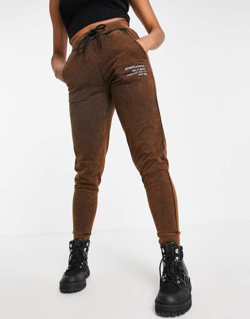 Influence acid wash trackies in chocolate brown (part of a set)