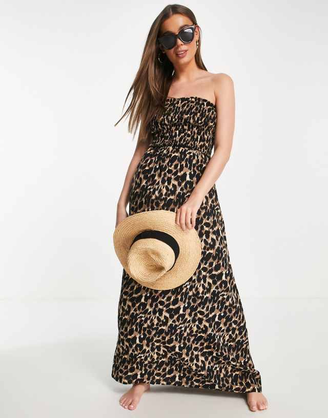 Influence bandeau beach maxi dress in leopard print