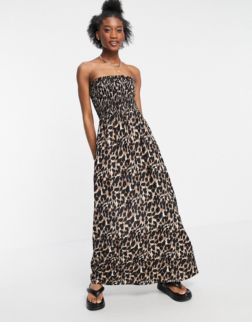 Influence bandeau beach maxi dress in leopard print-Multi
