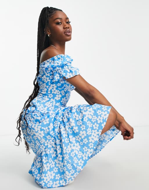 Asos blue store floral midi dress