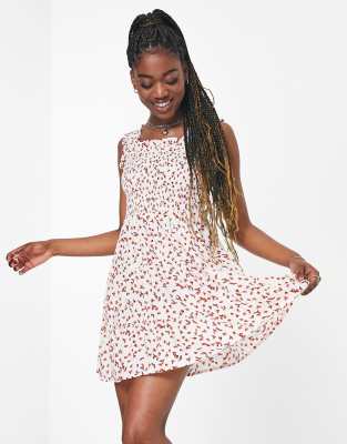 Influence Influence bardot shirred mini dress in white ditsy floral-Multi
