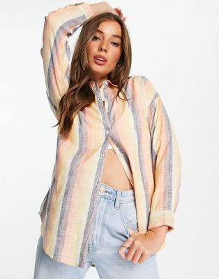 Influence beach shirt in pink brown and green stripe - ASOS Price Checker