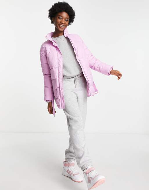 Influence belted puffer jacket in pink ASOS