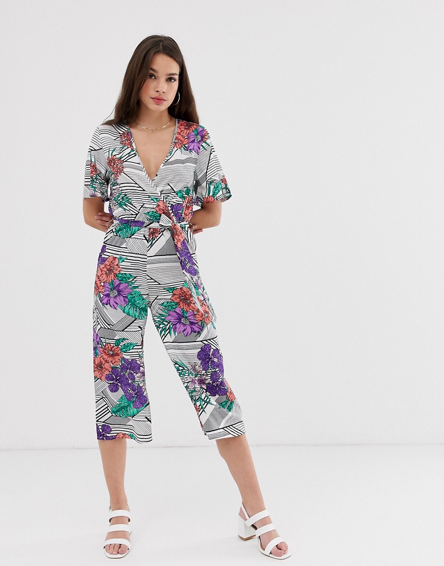Influence – Blommig och randig jumpsuit med culotte-ben-Flerfärgad