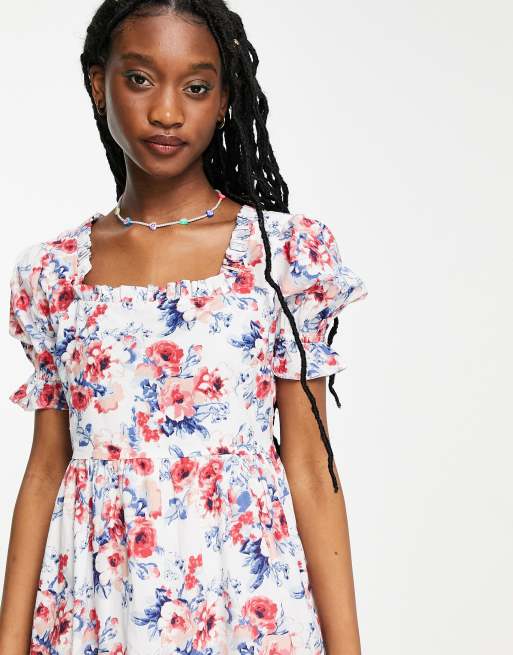 Influence - Blomstret minikjole med firkantet hals, 3 af 4