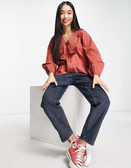 Influence - Blouse avec col brodé - Rouille, 2 de 4