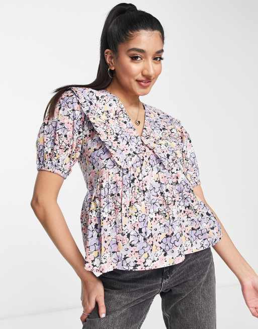 Influence - Blouse en coton avec col à imprimé fleurs