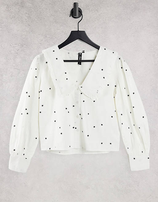 Influence blouse with peter pan collar in white star print