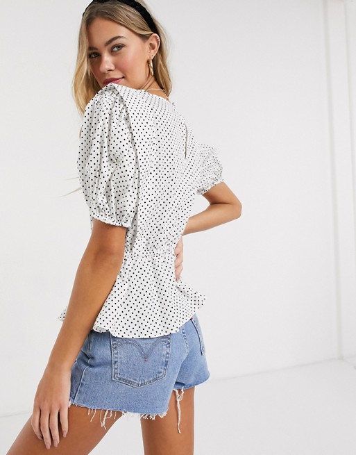 Influence blouse with puff sleeves in cotton polka dot