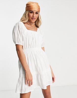 Influence broderie trim cotton dress in white - ASOS Price Checker