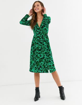 asos green animal print dress