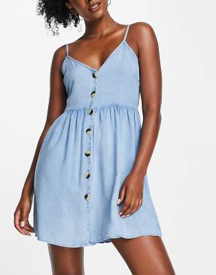 Influence Influence button down beach dress in blue