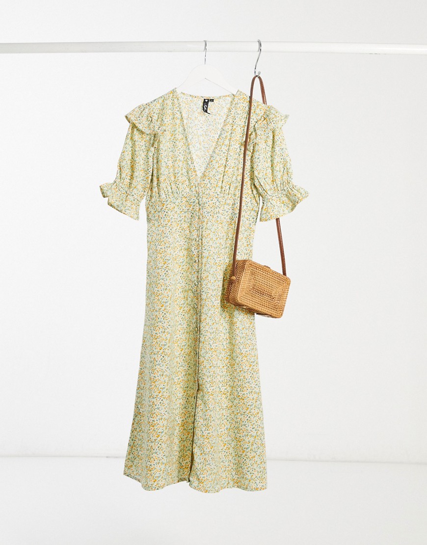 Influence button down front midi dress in floral-Green