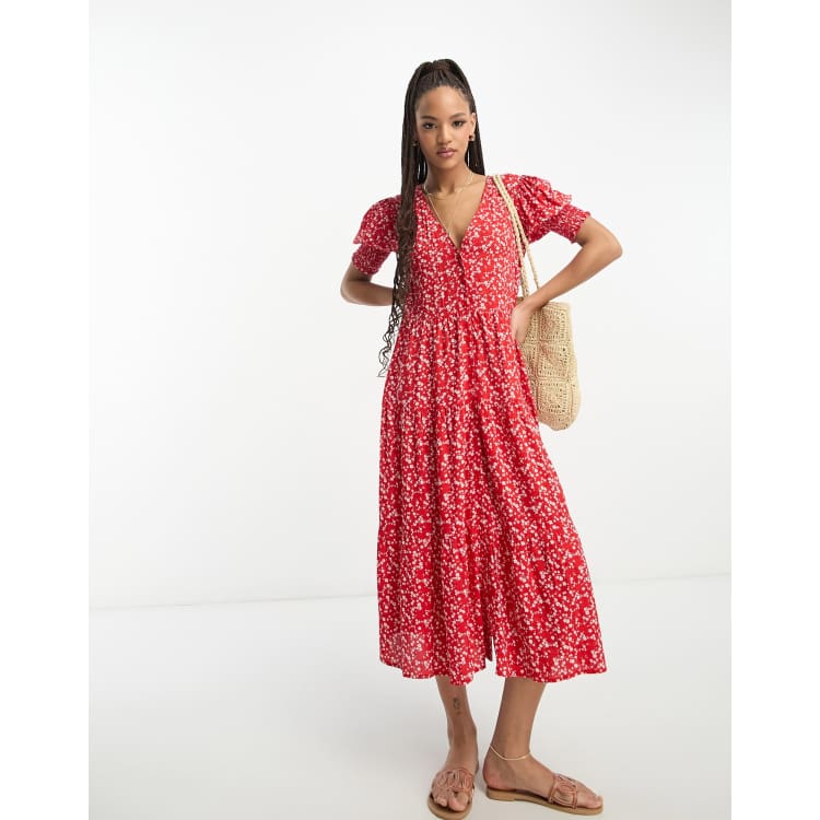 Zara red floral midi dress sale