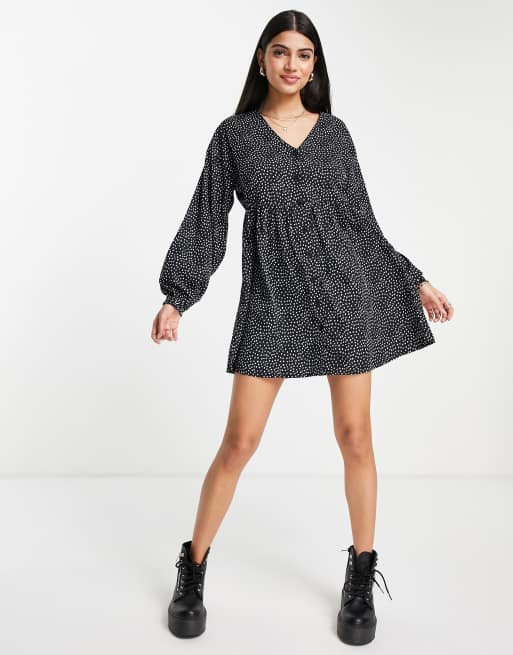 Influence button front mini dress in polka dot