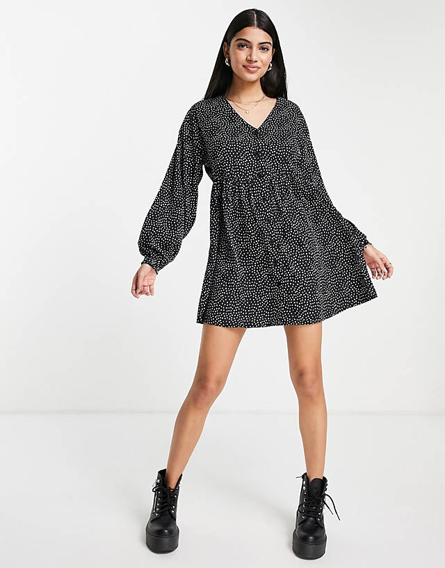 Influence - button front mini dress in polka dot