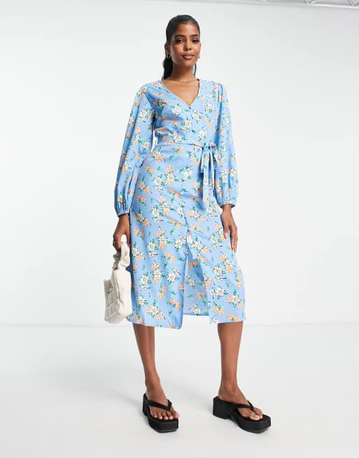 Blue floral 2025 button front dress