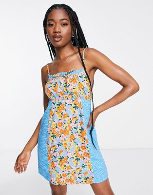 cami mini dress in mixed floral polka dot print-Multi