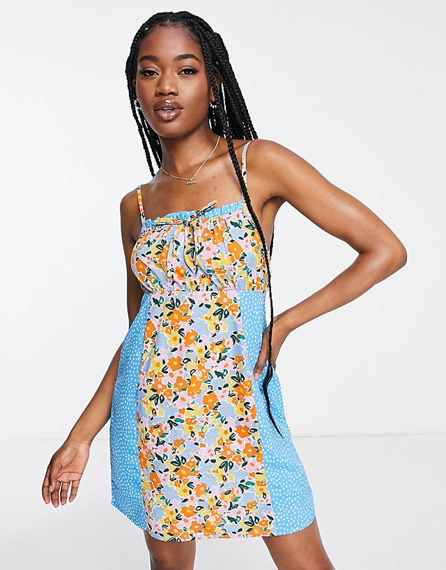 Influence - cami mini dress in mixed floral polka dot print