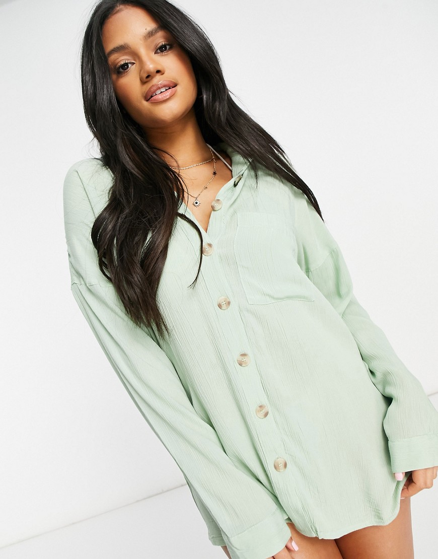 Influence cheesecloth beach shirt dress in sage green