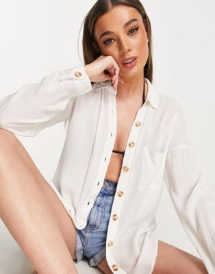Influence Beach Shirt and Shorts Set in White Tie Dye - ASOS Outlet