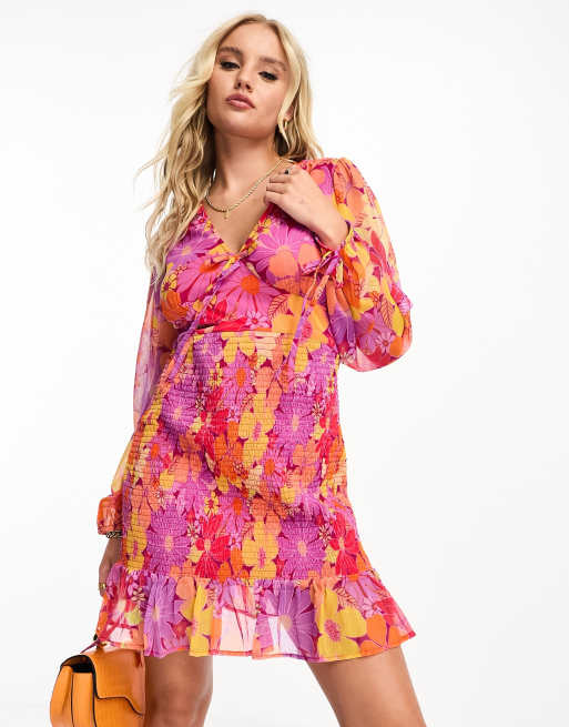 Influence chiffon long sleeve mini dress in floral print