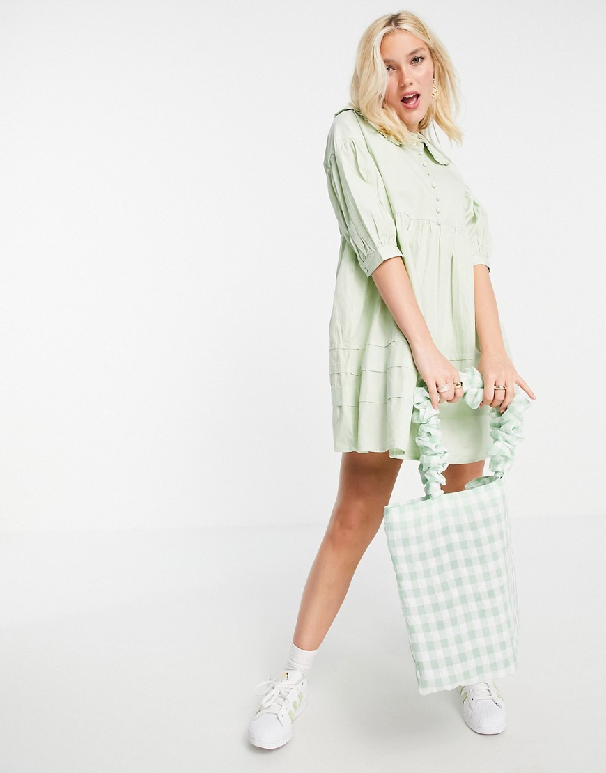 Influence collared mini dress with button down front in sage green
