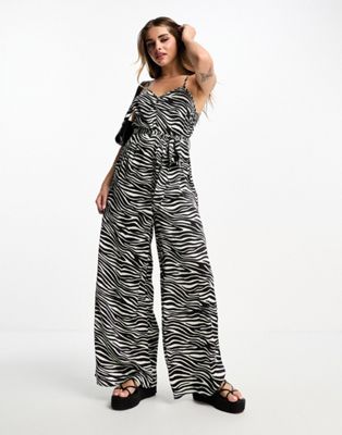 Influence cami strap wide leg jumpsuit in monochrome zebra print - ASOS Price Checker