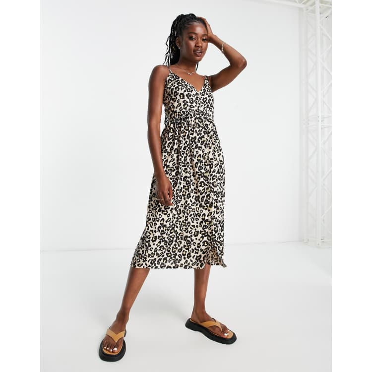 Influence cotton poplin cami midi dress in leopard print