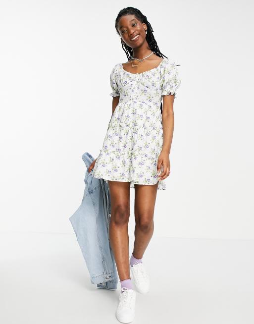 Influence cotton poplin floral tea dress in white floral