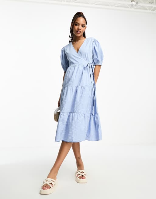 Pure Cotton Tie Neck Midi Tiered Dress