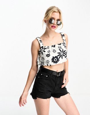Influence crop top co-ord in monochrome floral print - ASOS Price Checker