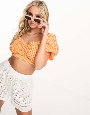 Influence crop top in orange gingham