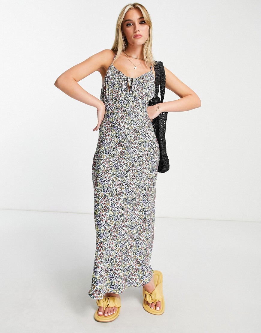 crossover strap midaxi dress in ditsy floral print-Multi