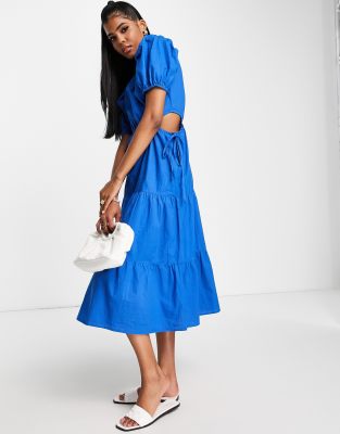 Influence cut out side midi dress in cobalt blue | ASOS