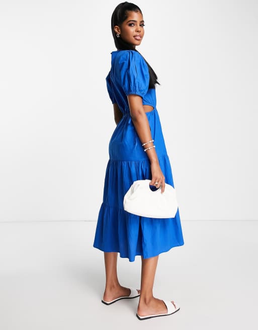 Influence cut out side midi dress in cobalt blue