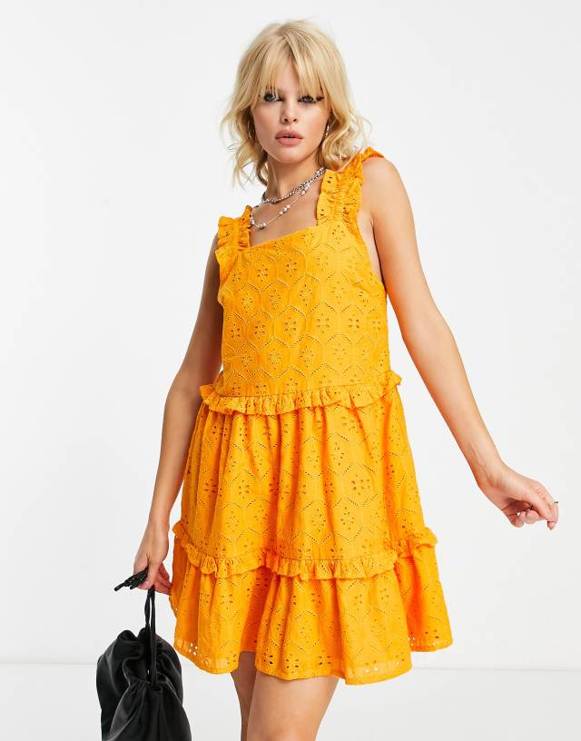 Influence eyelet tiered mini dress in orange