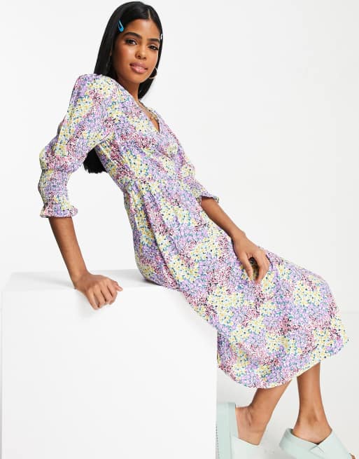 Influence – Flerfärgad, blommig midiklänning med smock, 3 av 4