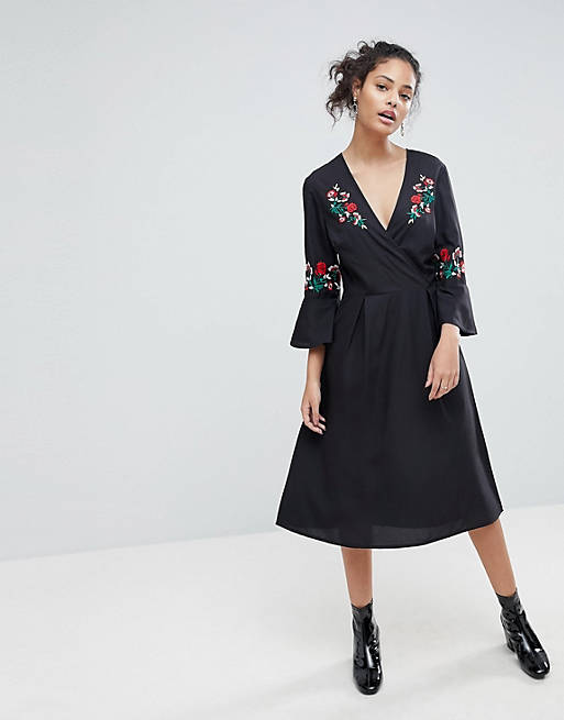 Influence Floral Embroidered Midi Dress | ASOS