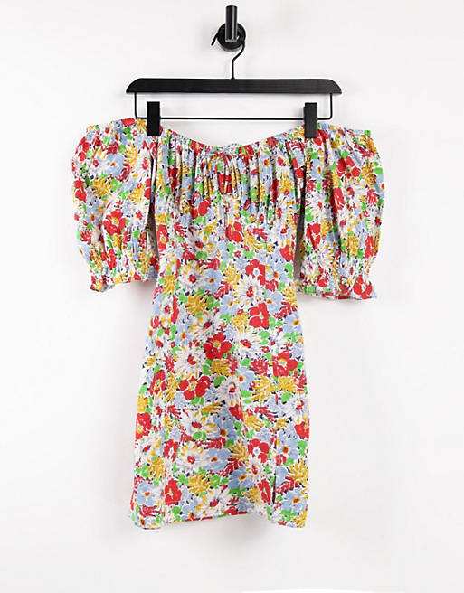 Influence floral mini dress with puff sleeves