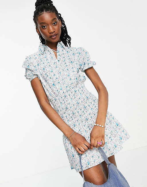 Influence floral shirt dress with shirred detail