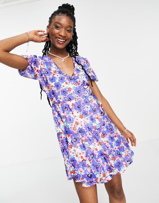 Influence floral skater dress in blue | ASOS