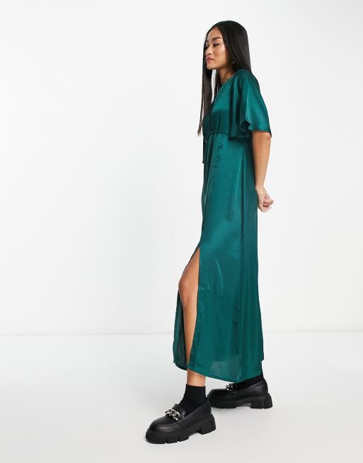 Green flutter sleeve midi hot sale dress