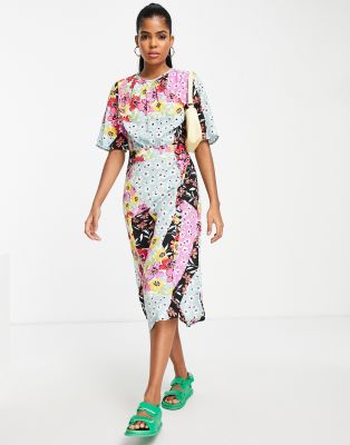 Influence Flutter Sleeve Midi Tea Dress In Mixed Floral Multi Modesens 7204