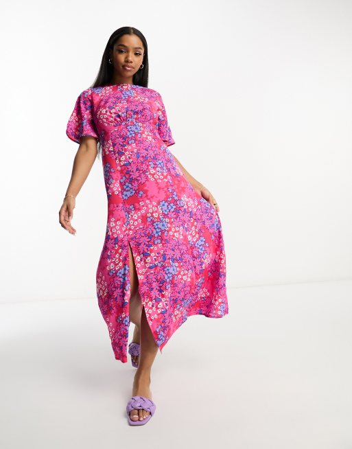 Navy and pink shop floral tea dress