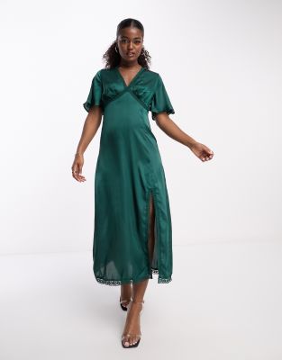 forest green midi dress with sleeves Forest Fairy Lace Midi Dress (Green) L main image 0