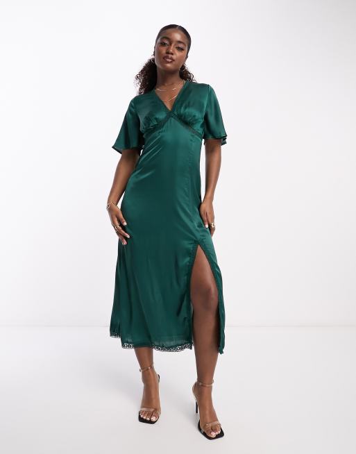 Forest green sale lace midi dress