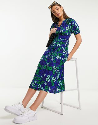 Influence frill collar midi dress in bold floral print