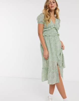 green midi polka dot dress