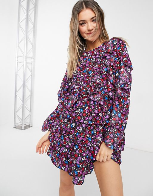 Influence frill detail mini dress in ditsy floral print | ASOS